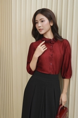 14282D66 - Áo tay lỡ, lụa tencel đỏ mận