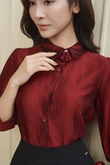 14282D66 - Áo tay lỡ, lụa tencel đỏ mận