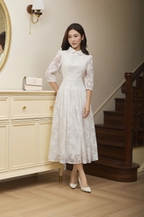 43209 - Đầm tơ họa tiết cổ đức dáng xòe