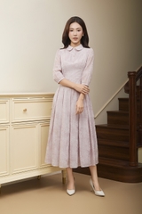 43209 - Đầm tơ họa tiết cổ đức dáng xòe