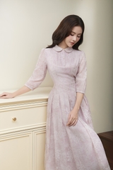 43209 - Đầm tơ họa tiết cổ đức dáng xòe
