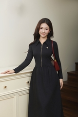43279B66 - Đầm đen xoè kéo khoá trước