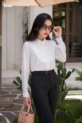 22033B62 - Quần đen tuyp si dáng côn đứng, cạp phai đai lệch..