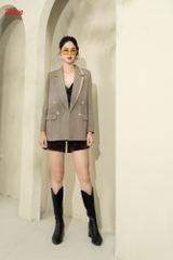 84949K53 - Áo blazer kẻ be dáng suông cổ lé phối be Limitted,