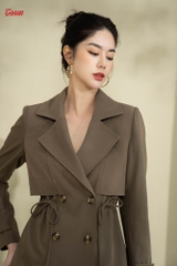 92952 - Áo măng tô kaki dáng lỡ cổ K rút nhún eo Limitted