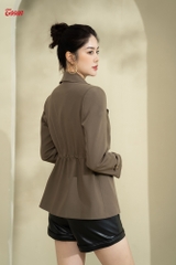 92952 - Áo măng tô kaki dáng lỡ cổ K rút nhún eo Limitted