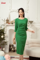 41912X82 - Đầm len xanh tay lỡ, dáng ôm bụng xếp ly Limitted