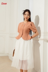 14928E53 - Áo ký giả Vittex be bò, tay bồng dáng Peplum (Limitted)