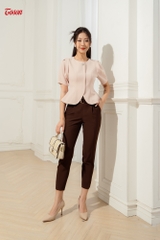 14928W53 - Áo ký giả Vittex be sữa, tay bồng dáng Peplum (Limitted)