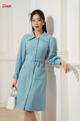 46993X83 - Đầm tuýp si xanh giả sơ mi phối túi ốp đính cúc.,.