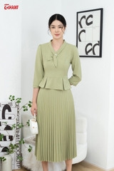 B1342X83 - Bộ dập ly xanh mint: áo ký giả peplump + chân váy dập ly..