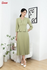 B1342X83 - Bộ dập ly xanh mint: áo ký giả peplump + chân váy dập ly..