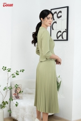 B1342X83 - Bộ dập ly xanh mint: áo ký giả peplump + chân váy dập ly..