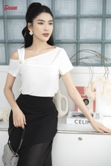35062B03 - Chân váy đen phủ voan ngựa sẻ tà 2 bên.