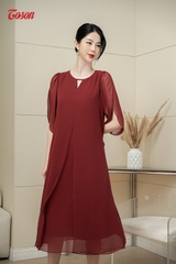 40058D33-Đầm đỏ đô voan hàn quốc, dáng suông dài, cổ tròn sẻ V......