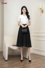 12006W63 - Áo sơ mi Chiffon trắng, cổ đức phối tà bong.