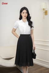 12006W63 - Áo sơ mi Chiffon trắng, cổ đức phối tà bong.