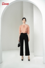 28016B63 - Quần đen trượt hàn, ống vẩy cạp chéo.