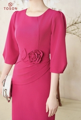 49949P93 - Đầm tapta bamboo sen hồng, cổ vuông đính đá TT Limitted..