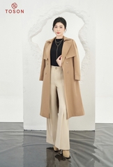 92994 - Áo măng tô Kaki cổ K tà bong 2 bên thắt đai eo