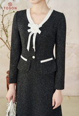 B8340B83 - Bộ tweet đốm đen: Vest đính nơ hoa + Chân váy xòe.