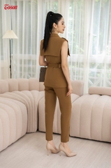 B8278N53 - Bộ Vest nâu bò Tuýp si: Áo vest sát nách thắt đai + Quần ôm