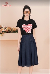 34093T94 - Chân váy bò xanh than xếp ly túi ốp, thắt đai