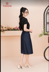 34093T94 - Chân váy bò xanh than xếp ly túi ốp, thắt đai
