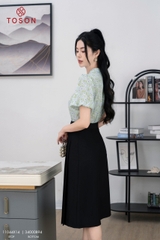 11044X14 - Áo lụa hoa xanh, cổ tàu xếp bèo