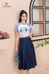 AP125X24 - Áo phông trắng phối xanh in hình con thỏ