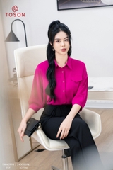 14045P94 - Áo lụa hồng sen tay lỡ zắc lăng