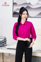 14045P94 - Áo lụa hồng sen tay lỡ zắc lăng