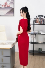B1325D94 - Bộ lụa đỏ: áo tà bong cuốn hoa + CV tà chéo (Limitted)