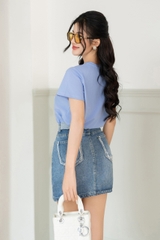 AP512X24 - Áo cotton xanh in hình mèo