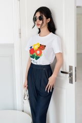 AP537W24 - Áo cotton trắng in hình bông hoa sắc màu