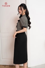 11043K14 - Áo sơ mi silk đen - trắng, cổ đức phối đen