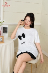 AP546W24 - Áo cotton trắng rộng in hình đính nơ