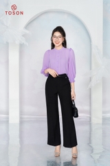 11016T14 - Áo chiffon tím cổ tàu tay nhún bèo (sxtn)