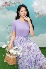 AP333T34 - Áo cotton croptop tím in hoa tím nhỏ (limitted)