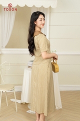 B1301N14 - Bộ kẻ be nâu: áo peplump cổ trắng + Chân váy A (limitted)