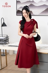 44268D14 - Đầm đỏ đô vai lệch phối nơ vai