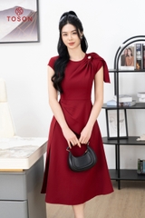 44268D14 - Đầm đỏ đô vai lệch phối nơ vai