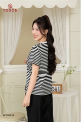 AP108K24 - Áo cotton kẻ đen - trắng in chữ