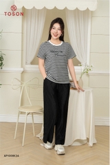 QMN01B24 - Quần suông lụa đen dập gân, cạp chun