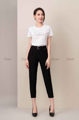 23028B620 - Quần đen gấu xẻ V, cạp trang trí.