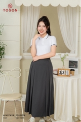 39021G14 - Chân váy tuýp si ghi chì, cạp cao xếp ly 2 bên