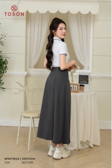 39021G14 - Chân váy tuýp si ghi chì, cạp cao xếp ly 2 bên