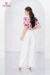 12070H14 - Áo lụa silk họa tiết cổ thắt nơ phối trắng