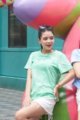 AP127X24 - Áo cotton loang xanh in chữ decan