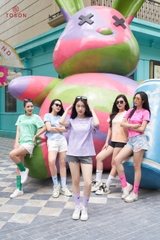 AP127T24 - Áo cotton loang tím in chữ decan